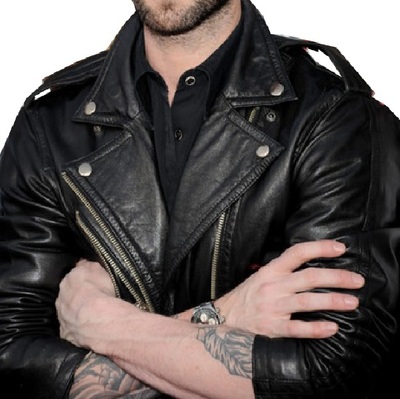 Black Leather Jacket Men Motorbike Brando Shoulder Epaulets Slim Fit Handmade