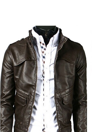 Men Biker Jacket Chocolate Brown Vintage Leather Belted Collar Front Zip Closure