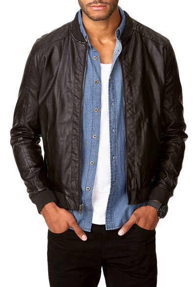 Black Fashion Jacket With Front Zipper Rib Collar Stretchable Waist and Sleeves