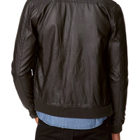 Black Fashion Jacket With Front Zipper Rib Collar Stretchable Waist and Sleeves - Thumbnail 3