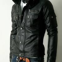 Luxury Black Motorbike Jacket Men Real Leather With Front Buttons Zip Closure - Thumbnail 1