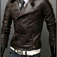 Brown Men Motorbike Leather Jacket Brando Shoulder Epaulets Tab Collar Handmade - Thumbnail 1
