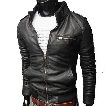 Customize Black Biker Jacket Men Leather Stretchable Waist Front Zipper Pockets