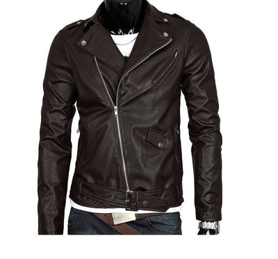 Chocolate Brown Men Biker Leather Jacket Brando Shoulder Epaulets Belted Waist