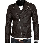 Chocolate Brown Men Biker Leather Jacket Brando Shoulder Epaulets Belted Waist - Thumbnail 1