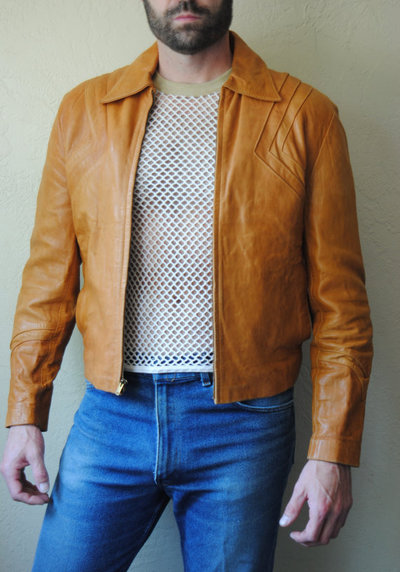 Made To Order Men Brown Biker Jacket With Real Leather and Fastening Zipper