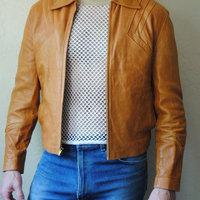 Made To Order Men Brown Biker Jacket With Real Leather and Fastening Zipper - Thumbnail 4