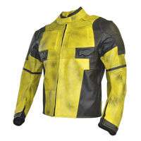 Two Tone Dead Pool Black Yellow Movie Motorbike Real Leather Safety Pads Jacket - Thumbnail 1