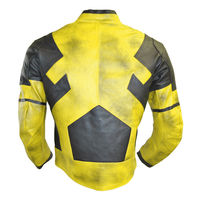 Two Tone Dead Pool Black Yellow Movie Motorbike Real Leather Safety Pads Jacket - Thumbnail 2