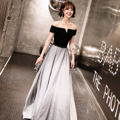 Black velvet long prom dress evening dress