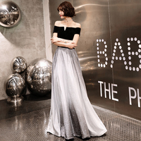 Black velvet long prom dress evening dress - Thumbnail 1