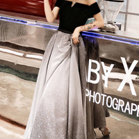 Black velvet long prom dress evening dress - Thumbnail 2