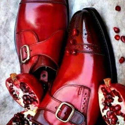 New arrival handmade red leather brogue monk awesome stylish shoes for men