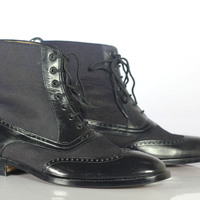 Men's Black Ankle Wing Tip Leather Dress Formal Boot - Thumbnail 1