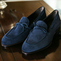 Latest Stylish Handmade Tassels Blue Moccasin Formal Dress Shoes For Gentlemen  - Thumbnail 1