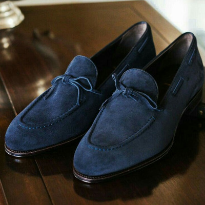Latest stylish handmade tassels blue moccasin formal dress shoes for gentlemen 