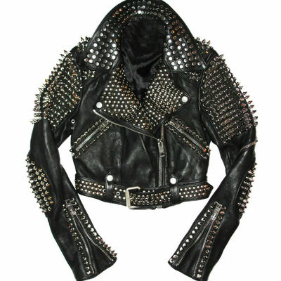 Handmade men’s rock punk style long spike studded handmade leather retro biker jacket - Thumbnail 4