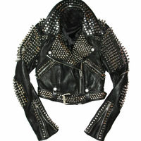 Handmade Men’s Rock Punk Style Long Spike Studded Handmade Leather Retro Biker Jacket - Thumbnail 1