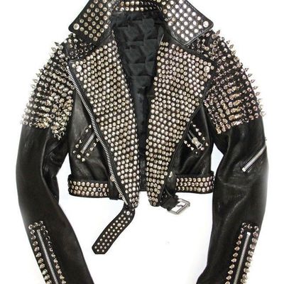 Handmade men's long spiked rock punk style studded leather jacket - Thumbnail 2