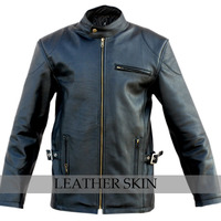Handmade Men's Black Fashion Stylish Premium Genuine Leather Jacket Front & Side Pockets - Thumbnail 1