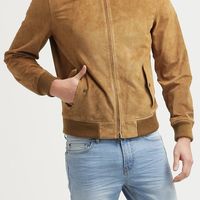 Handmade Men's Beige Fashion Stylish Premium Genuine Suede Jacket Front & Side Pockets - Thumbnail 1