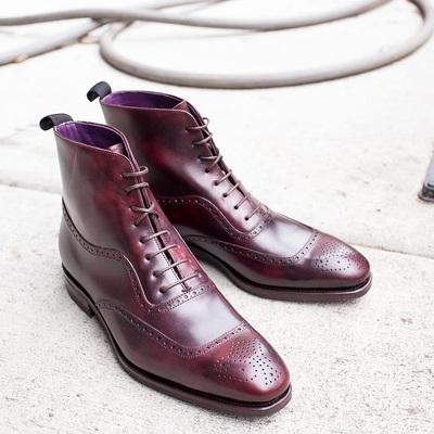 Handmade men's maroon square toe leather ankle boots, men fashion designer boots - Thumbnail 3