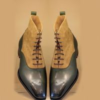 Men Grey Beige Oxford Ankle High boot In Suede Leather - Thumbnail 4