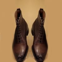 Handmade Men’s Ankle High Leather Boot Men’s Brown Lace Up Boots - Thumbnail 2