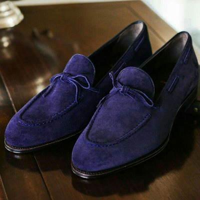 Beautiful navy blue suede tassels moccasin best choice handmade formal shoes