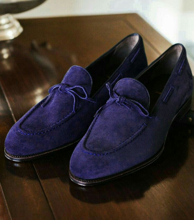 Beautiful Navy Blue Suede Tassels Moccasin Best Choice Handmade Formal Shoes