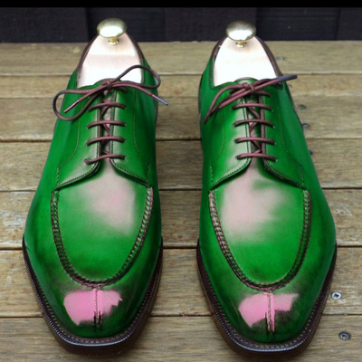 Stylish handmade men paroot greent split toe formal lace up shoes