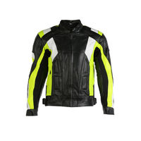 Men Three Tone Black Yellow White Motorcycle Genuine Leather Safety Pads jacket - Thumbnail 1