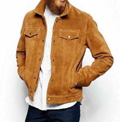 Men Tan Color Western Genuine Suede Leather Front Button Closure Handmade Jacket