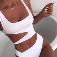 Sexy Solid Color Irregular One-Piece Bikini Swimsuit - Thumbnail 1