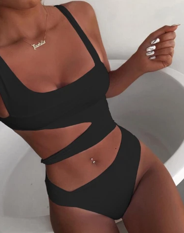 Sexy Solid Color Irregular One-Piece Bikini Swimsuit