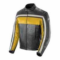 Men Gray Color Motorbike White Yellow Stripes Genuine Leather Safety Pads jacket - Thumbnail 3