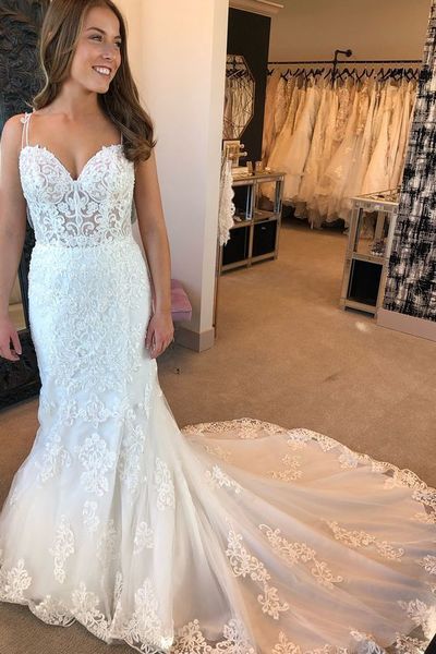 Vinatge Sweetheart Mermaid Lace Wedding Dresses with Train,Bridal Dresses