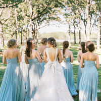 Ball Gown Tulle Wedding Dresses Deep V Neck Appliques Garden Bridal Gowns with Big Bow - Thumbnail 2