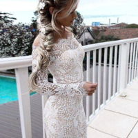 Lace Off Shoulder Long Sleeve Tight Dresses - Thumbnail 3