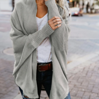 Bat Sleeve Large Size Knit Cardigan Coat - Thumbnail 2
