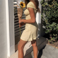 Women'S Printed Short-Sleeved Yellow Dress - Thumbnail 1