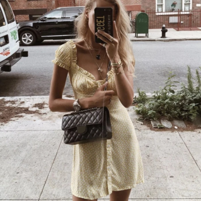 Women's printed short-sleeved yellow dress