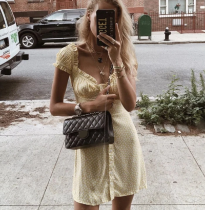 Women'S Printed Short-Sleeved Yellow Dress