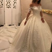 Charming Ball Gown Long Sleeves Wedding Dress with Appliques - Thumbnail 1