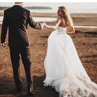 Rustic Wedding Dresses Sweetheart Lace Appliques Romantic Tulle A-Line Bridal Gowns - Thumbnail 2