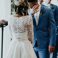 Vintage Two Piece Wedding Dress with Half Sleeves Bridal Gown  - Thumbnail 2