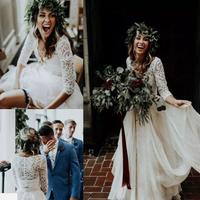 Vintage Two Piece Wedding Dress with Half Sleeves Bridal Gown  - Thumbnail 1