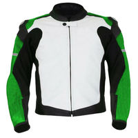 Men Black Green White Cont Motorbike Real Leather Safety Pads jacket Speed Hump - Thumbnail 4