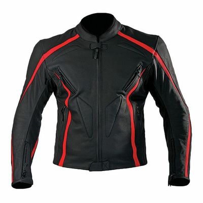 Custom men black motorcycle red linings real genuine leather safety pads jacket
