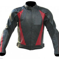 Men Black Red Motor Cycle Custom Genuine Cowhide Leather Safety Pads Jacket - Thumbnail 3